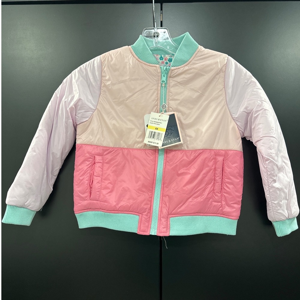 Andy & Evan Colorblock Bomber Jacket Pink Lavender Mint Floral Lining 6X NEW